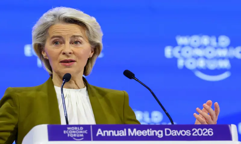 European Commission President Ursula von der Layen speaks during the 56th annual World Economic Forum (WEF) meeting in Davos, Switzerland. &ndash; Reuters