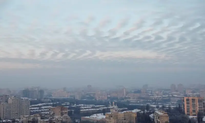 Residential buildings during a power blackout and freezing temperatures after critical civil infrastructure was hit by Russian missile and drone attacks in Kyiv, Ukraine. &ndash; Reuters