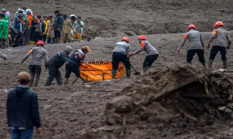 Indonesian rescue members search for survivors at the site of a landslide in Pasirlangu village, West Bandung, West Java province. &ndash; Reuters