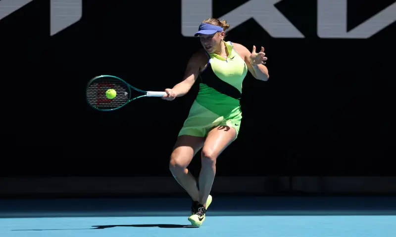Amanda Anisimova in action during her fourth-round match of the Australian Open against Xinyu Wang in Melbourne. &ndash; Reuters