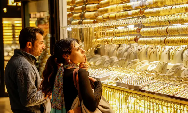 People look at gold jewelleries as they stand outside a jewellery shop at the Grand Bazaar in Istanbul, Turkey. – Reuters People look at gold jewelleries as they stand outside a jewellery shop at the Grand Bazaar in Istanbul, Turkey. – Reuters