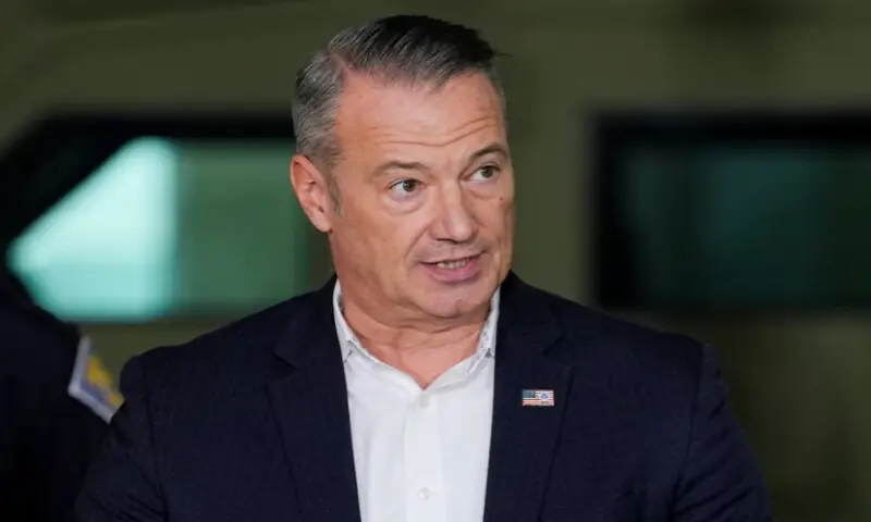 Acting Immigration and Customs Enforcement director Todd Lyons speaks during a press conference about &lsquo;Operation Midway Blitz&rsquo;, an immigration enforcement campaign, from a hangar in Gary, Indiana, U.S., on October 30, 2025. Reuters file