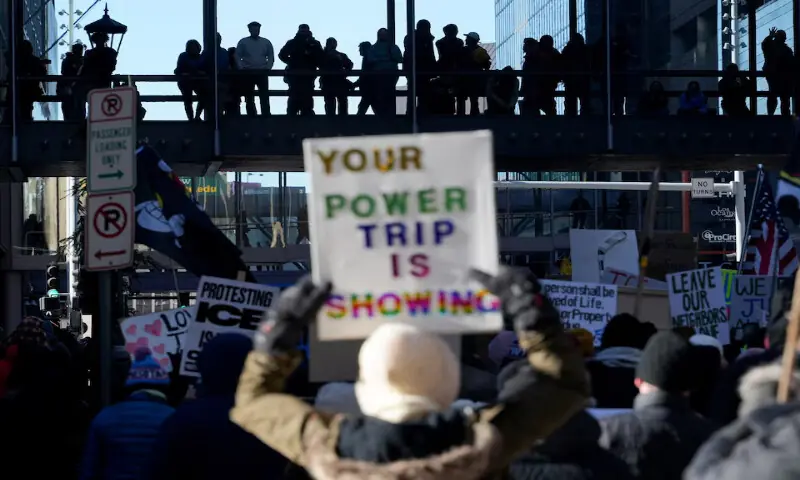 People gather in Minneapolis, Minnesota, in a protest against the US Immigration and Customs Enforcement. &ndash; Reuters
