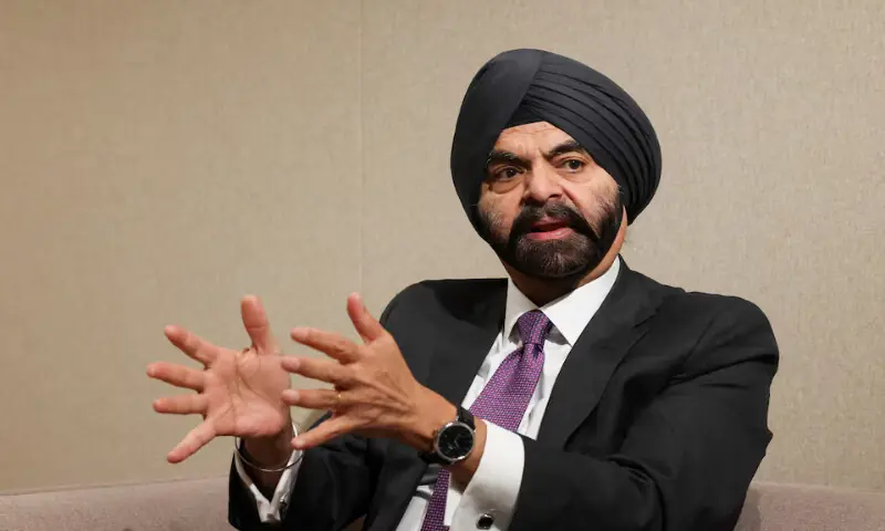 World Bank President Ajay Banga gestures during an interview in Karachi. &ndash; Reuters