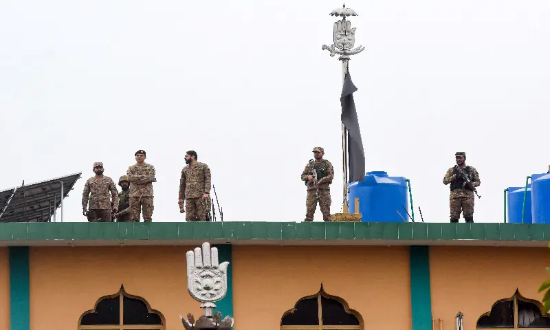 Army soldiers stand guard after a deadly explosion at a mosque in Islamabad. &ndash; Reuters