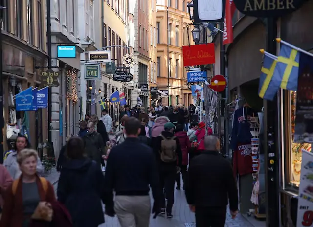 Pedestrians walk along a street in the Old Town of Stockholm, Sweden. &ndash; Reuters file
