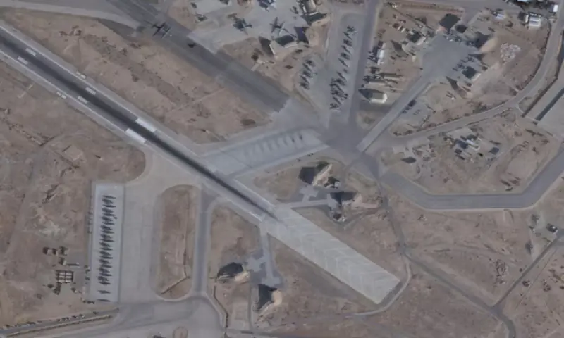 Satellite image shows F-15E, A-10 Thunderbolt, and C-130 Hercules at the Muwaffaq Salti Air Base, in Al Azraq, Jordan. &ndash; Reuters