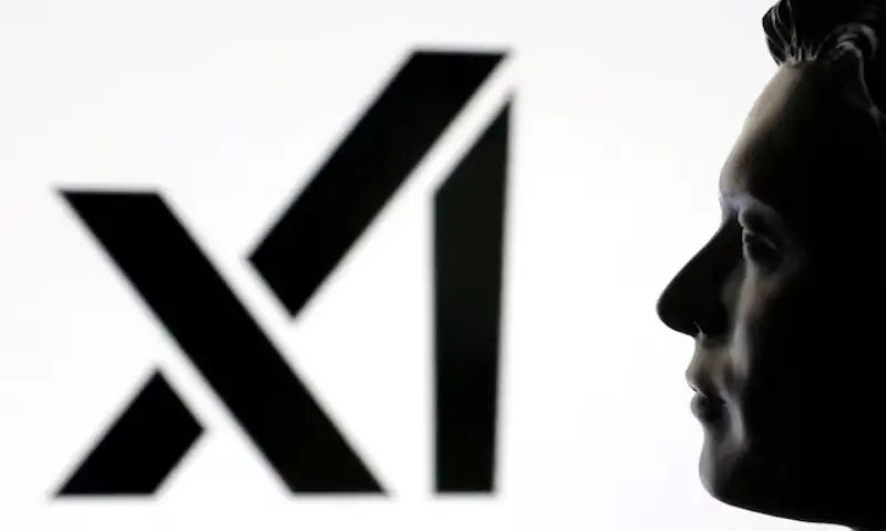 A 3D-printed miniature model of Elon Musk and xAI logo are seen in this illustration. &ndash; Reuters