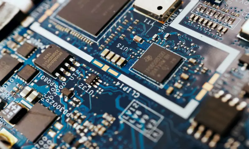 Semiconductor chips are seen on a circuit board of a computer in this illustration. &ndash; Reuters