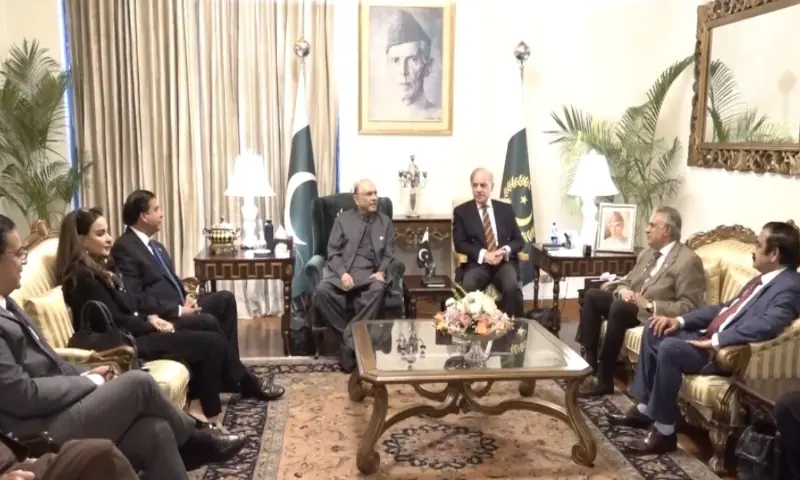 President Asif Ali Zardari and Prime Minister Shehbaz Sharif during a meeting in Islamabad on Thursday. PTV