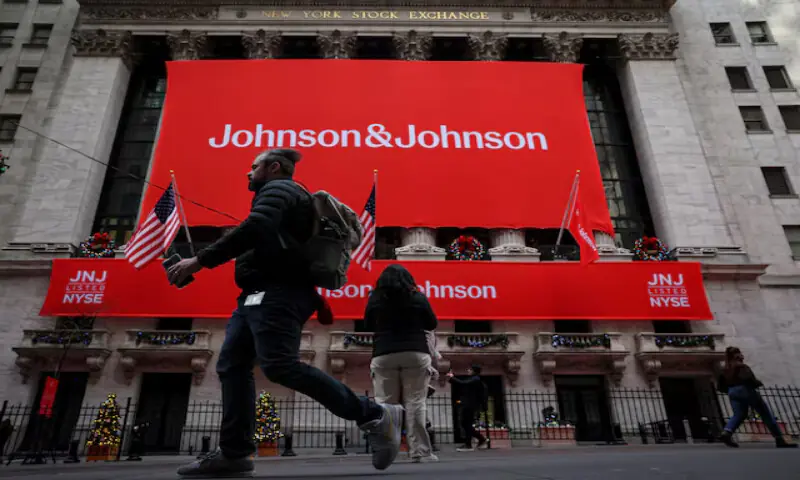 A Johnson & Johnson banner is displayed on the front of the New York Stock Exchange in New York City. &ndash; Reuters file