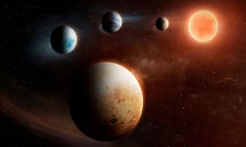 An artist&rsquo;s impression of a planetary system with four planets. Reuters