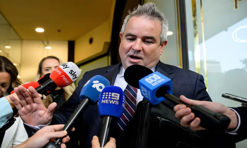 Ben Archbold, legal aid solicitor for Naveed Akram, speaks to media outside the Downing Centre Local and District Court in Sydney, Australia, on Monday. &ndash; Reuters