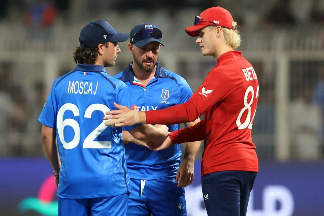England&rsquo;s Jacob Bethell shakes hands with Italy&rsquo;s Justin Mosca