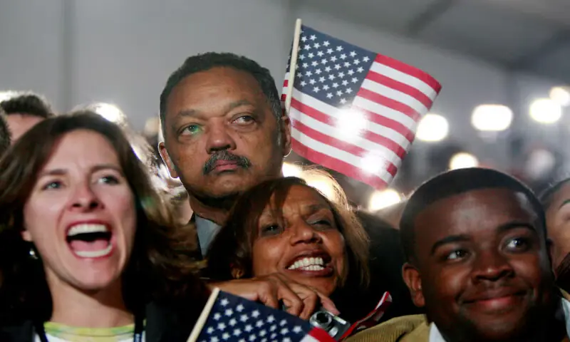 Jesse Jackson watches President-elect Barack Obama during Obama&rsquo;s election night rally in Chicago on November 4, 2008. &ndash; Reuters