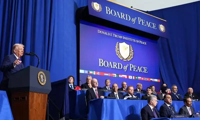 US President Donald Trump addresses the Board of Peace meeting in Washington on Thursday.