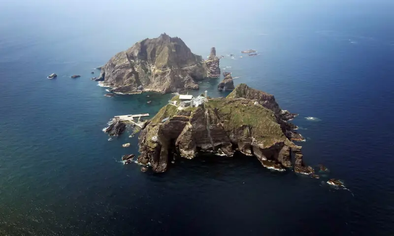A set of remote islands called Dokdo in Korean and Takeshima in Japanese is seen in this picture taken from a helicopter. &ndash; Reuters