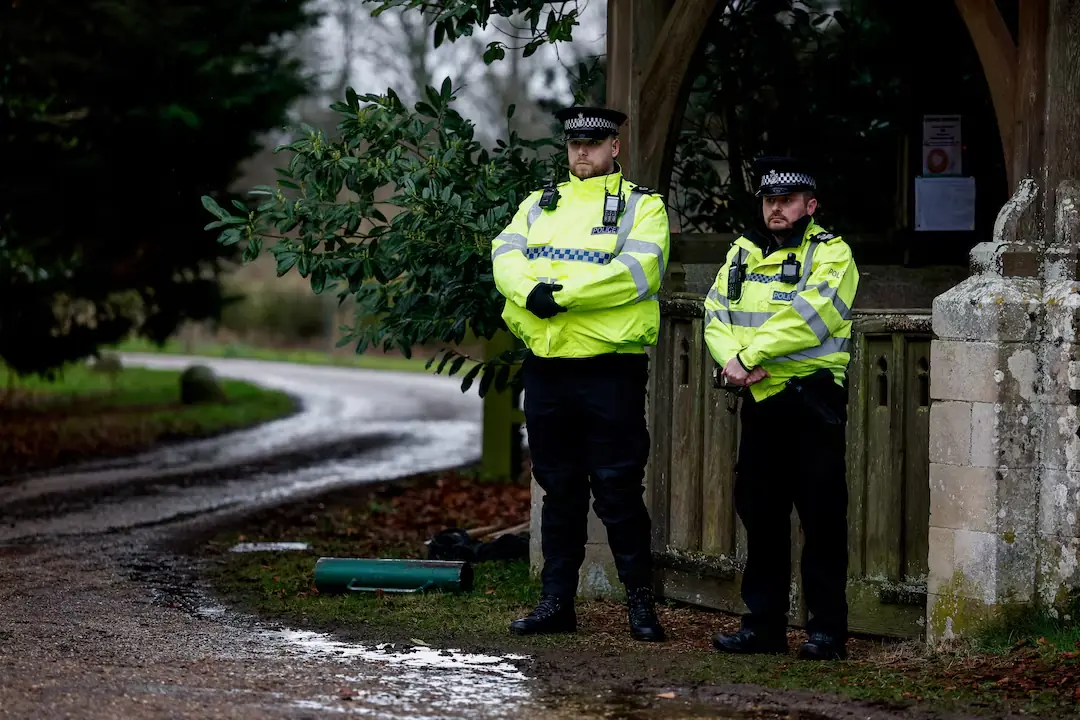 Police officers stand guard outside the Sandringham Estate, after Andrew Mountbatten-Windsor, younger brother of Britain&rsquo;s King Charles, formerly known as Prince Andrew, was released following arrest on suspicion of misconduct in public office on Thursday, after the U.S. Justice Department released more records tied to the late financier and convicted sex offender Jeffrey Epstein, in Norfolk, Britain. &ndash; Reuters
