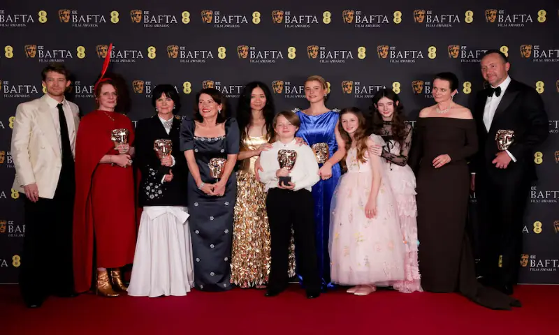 Joe Alwyn, Maggie O’Farrell, Liza Marshall, Dame Pippa Harris, Chloe Zhao, Jacobi Jupe, Jessie Buckley, Olivia Lynes, Bodhi Rae Breathnach, Emily Watson and Nicolas Gonda pose with the Outstanding British Film Award for ‘Hamnet’ at the 2026 British Academy of Film and Television Awards at the Royal Festival Hall in the Southbank Centre, London. – Reuters Joe Alwyn, Maggie O’Farrell, Liza Marshall, Dame Pippa Harris, Chloe Zhao, Jacobi Jupe, Jessie Buckley, Olivia Lynes, Bodhi Rae Breathnach, Emily Watson and Nicolas Gonda pose with the Outstanding British Film Award for ‘Hamnet’ at the 2026 British Academy of Film and Television Awards at the Royal Festival Hall in the Southbank Centre, London. – Reuters