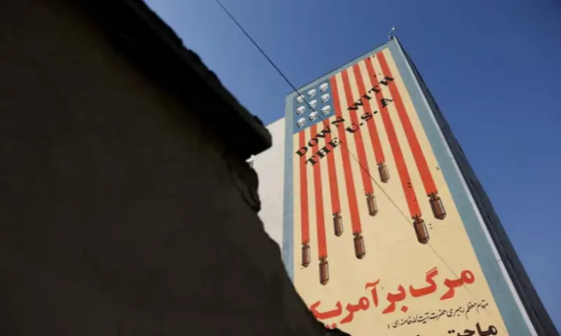 An anti-U.S. mural on a building in Tehran, Iran, on January 24, 2026. Reuters