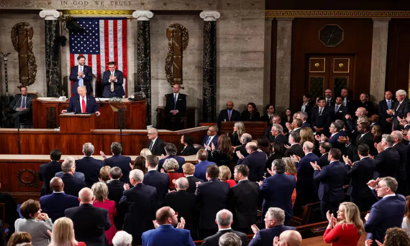 US President Donald Trump delivers the State of the Union address in the House Chamber of the US Capitol in Washington, DC. &ndash; Reuters