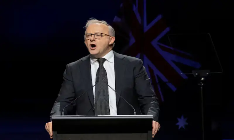Australian Prime Minister Anthony Albanese speaks at the Sydney Opera House in Sydney, Australia. &ndash; Reuters