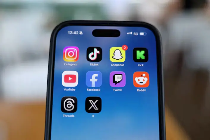 Social media apps are displayed on a mobile phone
Instagram, TikTok, Snapchat, Kick, YouTube, Facebook, Twitch, Reddit, Threads and X applications are displayed on a mobile phone in this picture illustration. &ndash; Reuters