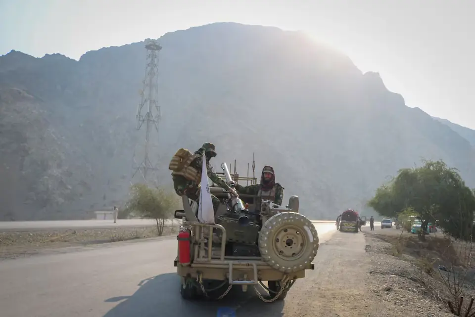 Taliban soldiers carry a rocket launcher in a vehicle, following exchanges of fire between Pakistan and Afghanistan forces, near the Torkham border in Afghanistan. &ndash; Reuters