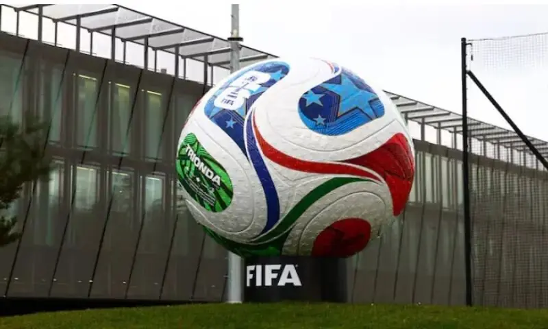 General view of a built replica of Trionda, the official match ball for the FIFA World Cup 2026. &ndash; Reuters