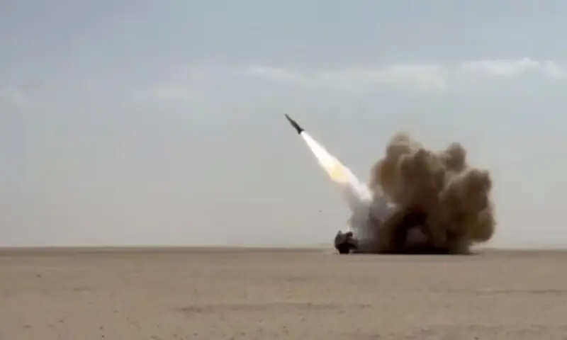 A screengrab from a video released by US CENTCOM shows a missile being fired from an unknown location. &ndash; Reuters