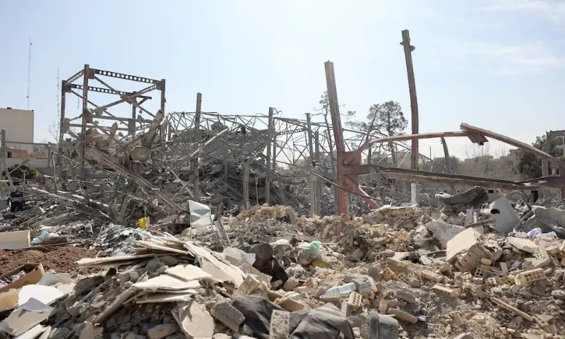 Debris lies scattered in the aftermath of a strike on a police station in Tehran, Iran. &ndash; Reuters