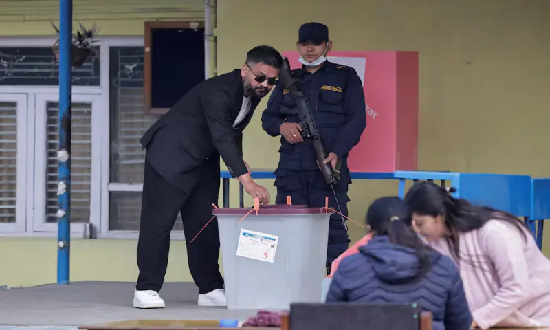 Balendra Shah, a rapper-turned-politician and the prime ministerial candidate for Rastriya Swatantra Party, votes during the general election in Kathmandu, Nepal. &ndash; Reuters