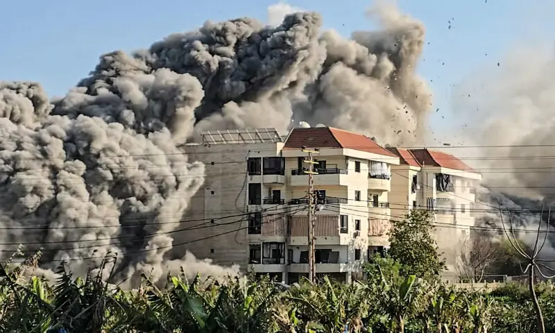 Smoke rises from the site of an Israeli airstrike that targeted an area in the southern costal city of Tyre on March 7, 2026. AFP