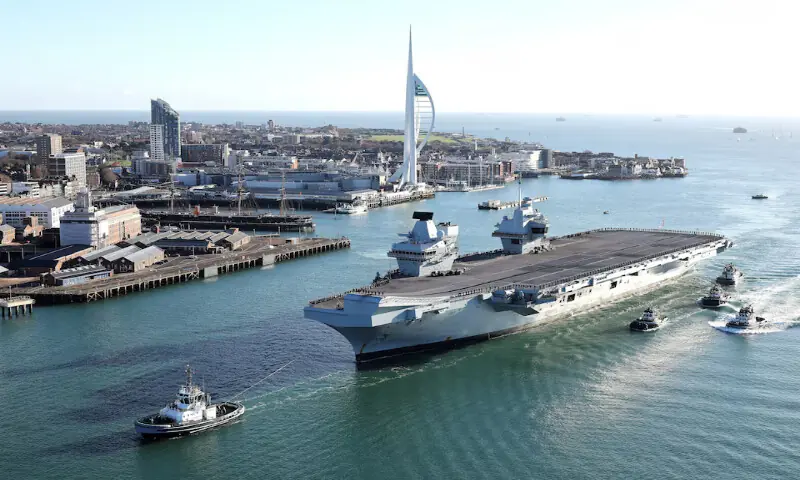 HMS Prince of Wales returns home to Portsmouth, following an eight-month Indo-Pacific deployment as part of Operation Highmast, in Portsmouth, Britain. &ndash; Reuters file