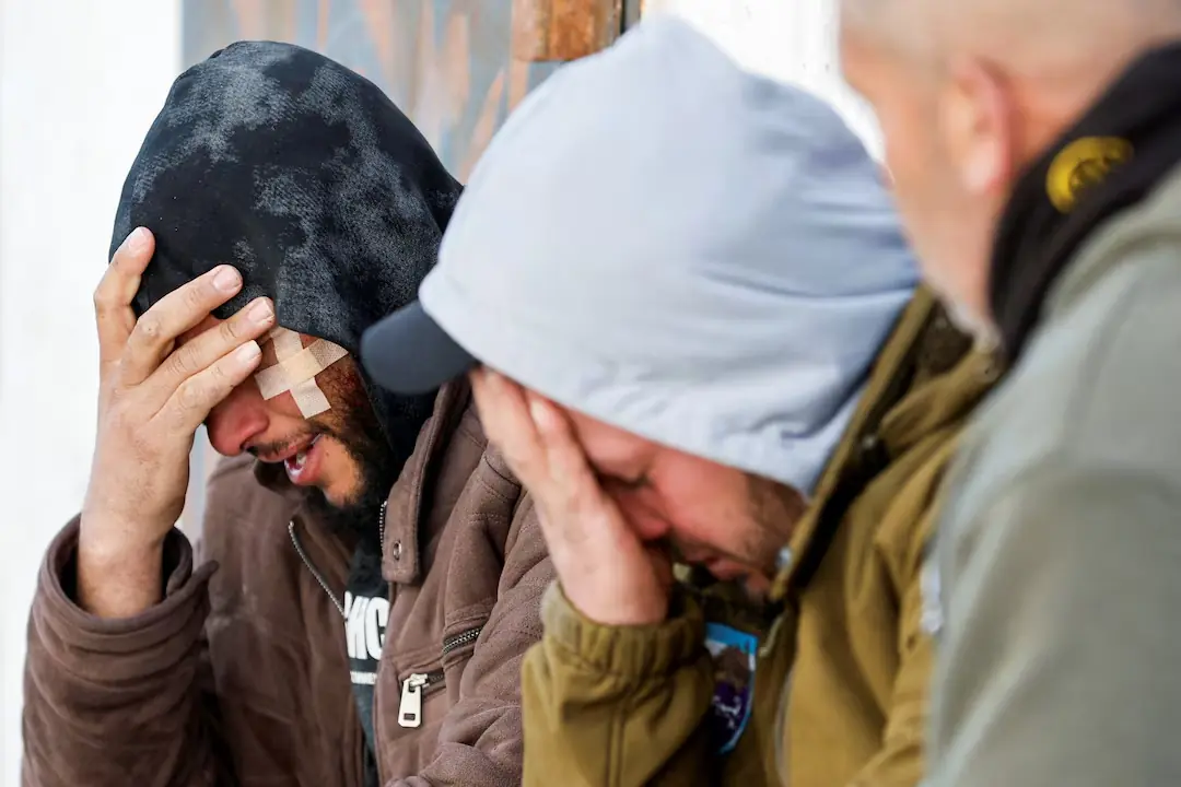 Mourners react as they attend the funeral of Palestinian Ameer Shanaran, who, according to Palestinian authorities, was killed by an Israeli settler, in Yatta near Hebron in the Israeli-occupied West Bank. &ndash; Reuters
