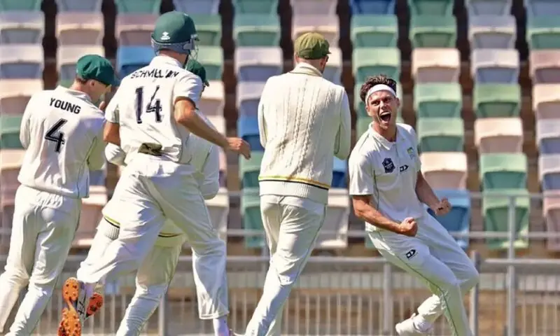 Fast bowler Brett Randell celebrates after getting 5 wickets in 5 consecutive balls. Photo: X