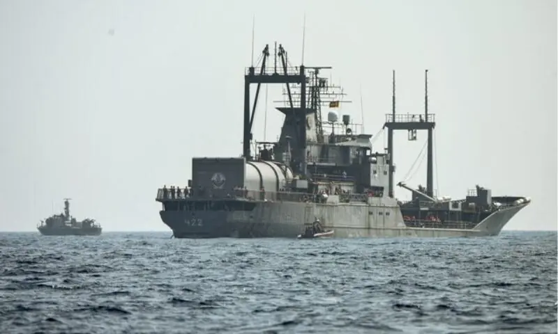 A Sri Lanka Navy vessel approaches an Iranian vessel during a rescue operation, a day after the crew of a distressed Iranian military ship, IRIS Dena, were assisted in waters south of Sri Lanka, off the coast of Colombo, Sri Lanka. – Reuters A Sri Lanka Navy vessel approaches an Iranian vessel during a rescue operation, a day after the crew of a distressed Iranian military ship, IRIS Dena, were assisted in waters south of Sri Lanka, off the coast of Colombo, Sri Lanka. – Reuters
