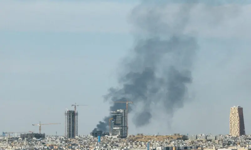 Smoke rises above Riyadh after an attack. &ndash; Reuters
