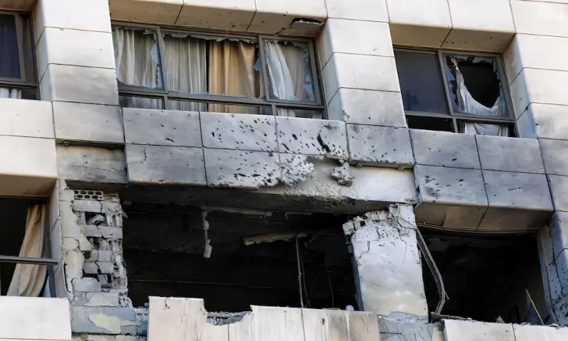Damaged apartment in the Ramada Plaza hotel building in the aftermath of an Israeli strike in central Beirut, Lebanon. &ndash; Reuters