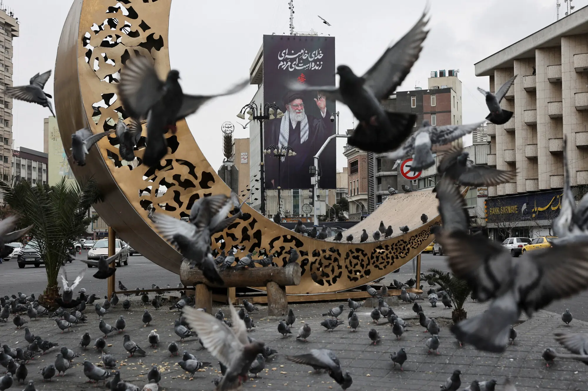 A banner depicting Iran&rsquo;s late supreme leader Ayatollah Ali Khamenei on a building, amid the U.S.-Israeli conflict with Iran, in Tehran, Iran. &ndash; Reuters
