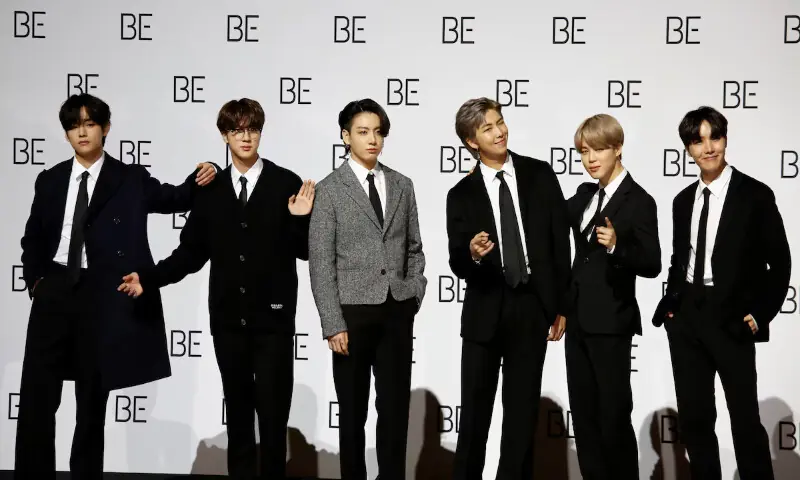 Members of K-pop boy band BTS pose for photographs during a news conference promoting their new album &ldquo;BE(Deluxe Edition)&rdquo; in Seoul, South Korea. &ndash; Reuters