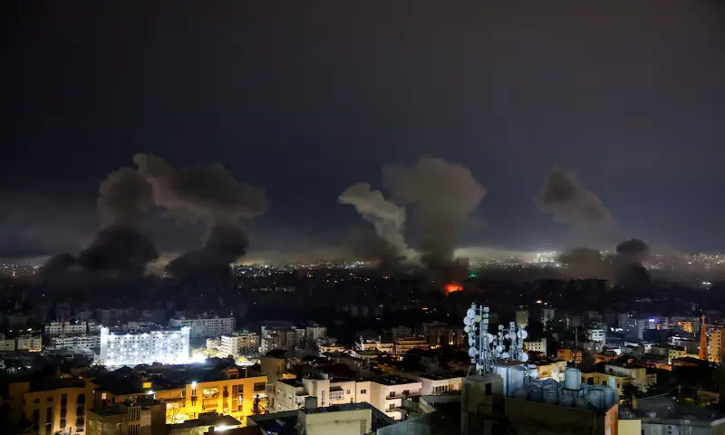 Plumes of smoke rise after Israeli strikes on Beirut&rsquo;s southern suburbs in Lebanon. &ndash; Reuters