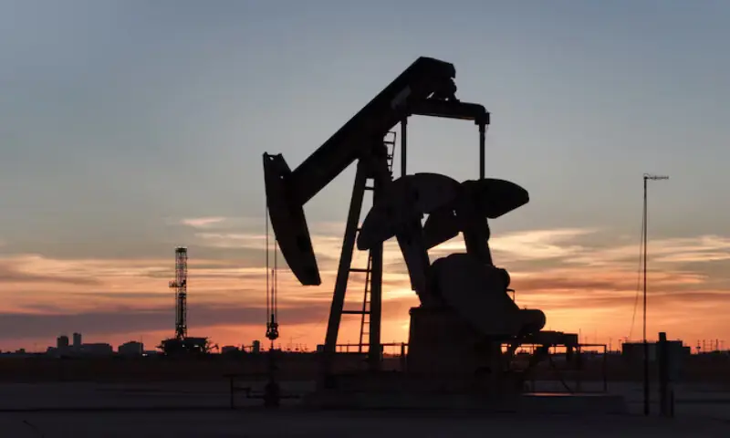 A drone view of a pump jack and drilling rig south of Midland, Texas, US. &ndash; Reuters file