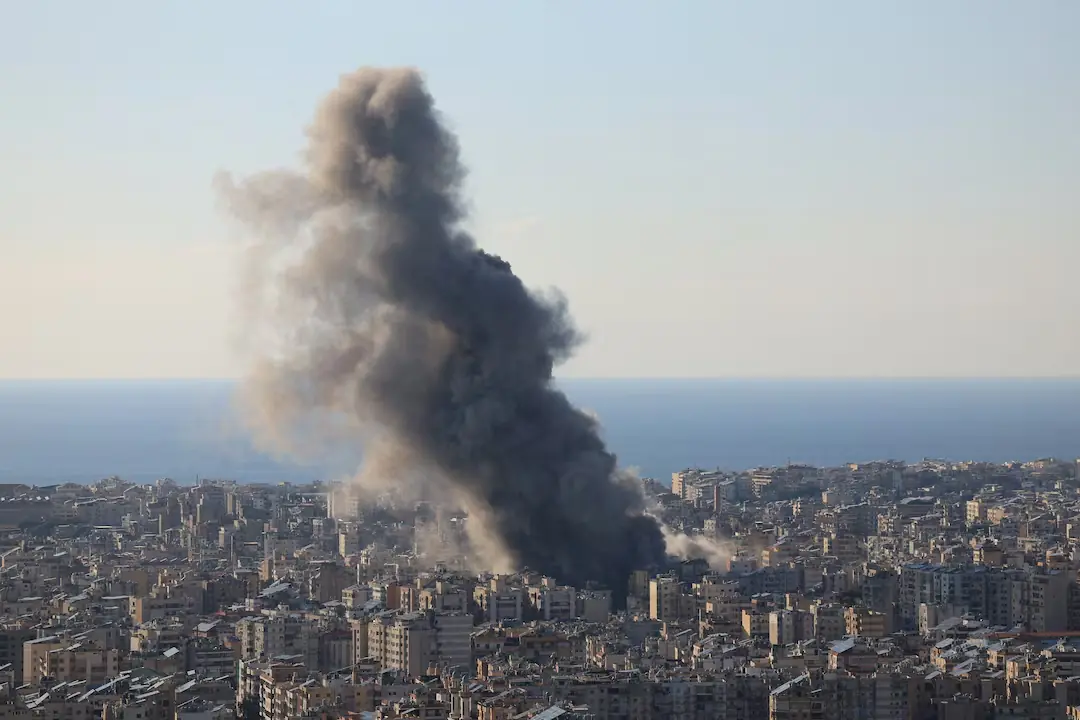 Smoke billows after an Israeli strike on Beirut&rsquo;s southern suburbs. &ndash; Reuters