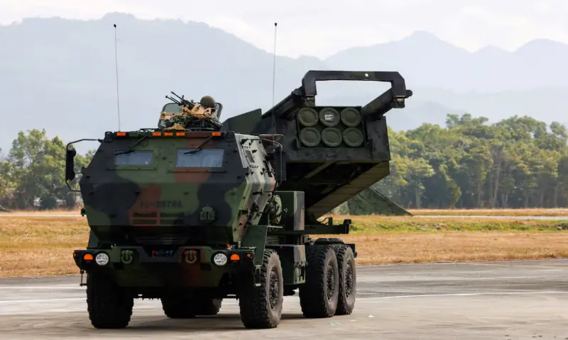 A High Mobility Artillery Rocket System (HIMARS) vehicle is on display during an annual military exercise ahead of Lunar New Year in Taichung, Taiwan. &ndash; Reuters