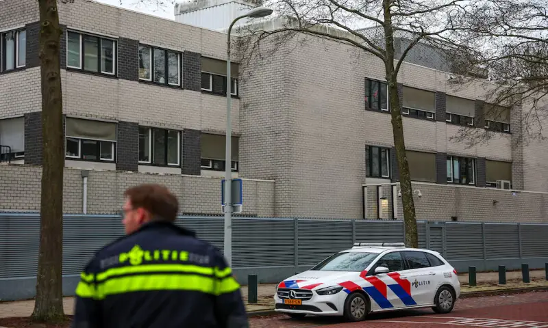 Police outside a Jewish school following an explosion that caused minor damages, in Amsterdam, Netherlands. &ndash; Reuters