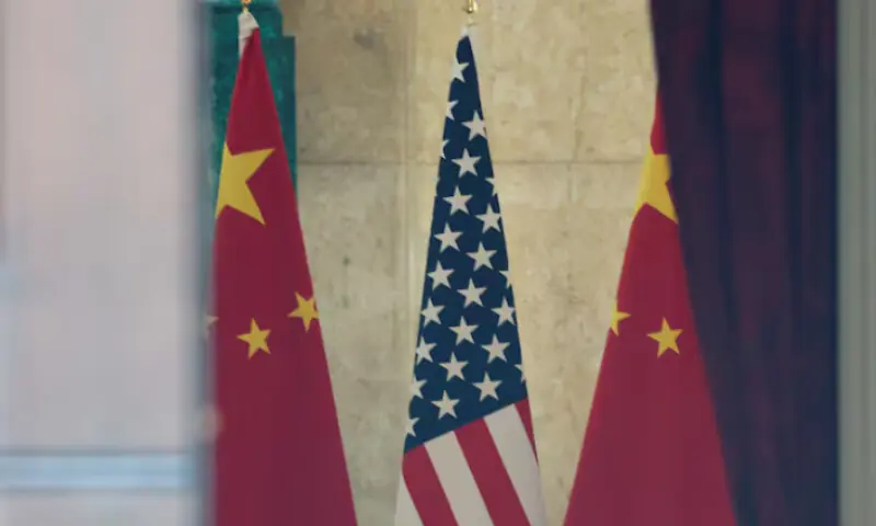 US and China flags are pictured at Lancaster House, on the second day scheduled for trade talks between the US and China, in London, Britain. &ndash; Reuters