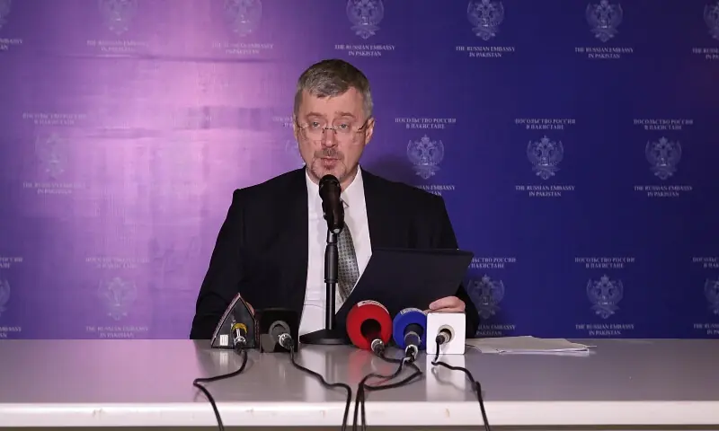 Russian Ambassador Albert P. Khorev. Screengrab/Aaj News