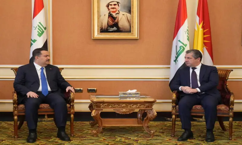 Iraqi Prime Minister Mohammed Shia al-Sudani meets with Prime Minister of the Kurdistan Region Masrour Barzani, in Erbil, Iraq. &ndash; Reuters