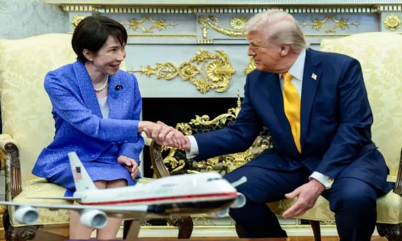 U.S. President Donald Trump shakes hands with Japanese Prime Minister Sanae Takaichi in the Oval Office at the White House in Washington, D.C., U.S., on March 19, 2026. Reuters